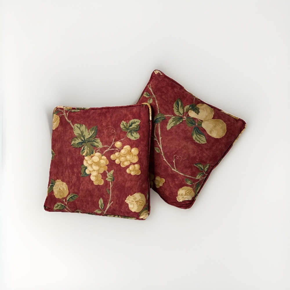 Vintage 80's-Waverly Mistral Red Yellow Fruit throw pillows 14x14x4-grandmacore